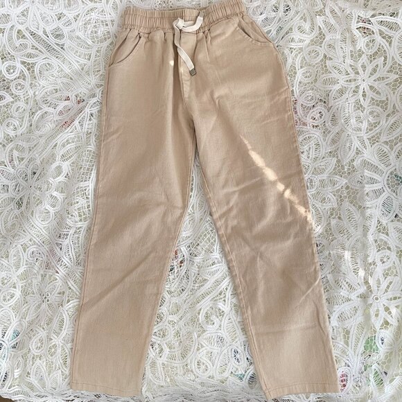 Paper-bag High-waist Drawstring Trouser Pants Tan - XS - Picture 2 of 6